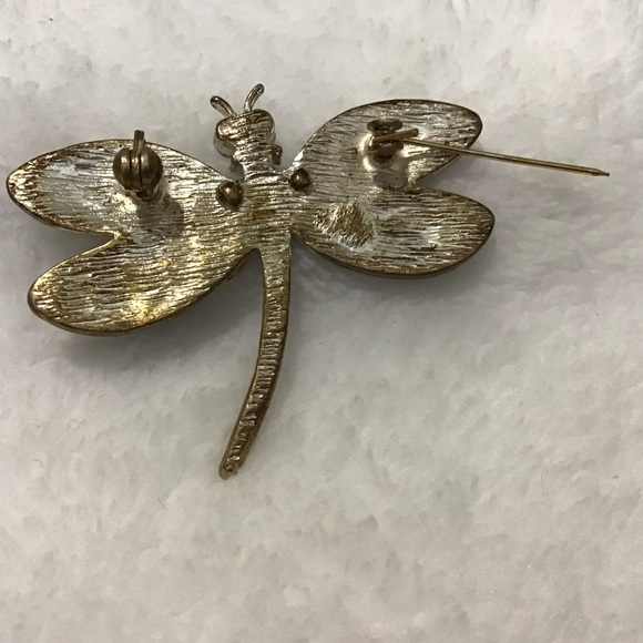 Dragonfly Blue Enamel Brooch Rhinestones - Picture 4 of 4